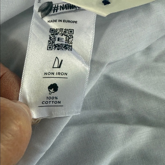 Eterna White Shirt with Dark Blue Polka Dot Collar. 100% cotton Men’s 37 14.5 - Picture 5 of 6